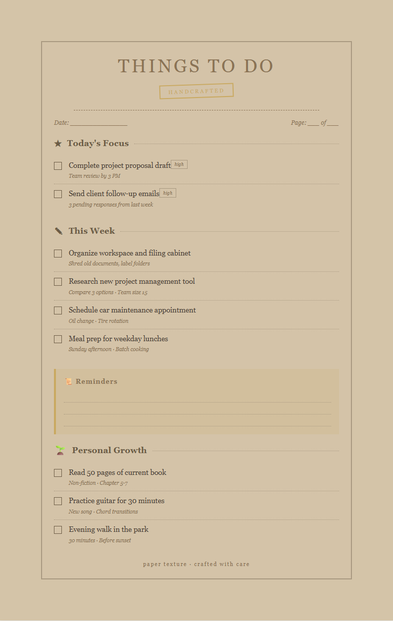 Paper texture to do list with kraft warmth
